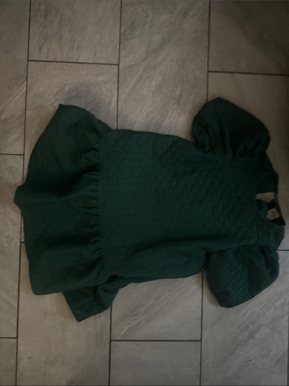 Maeve Emerald Quilted Puff-Sleeve Top NWOT